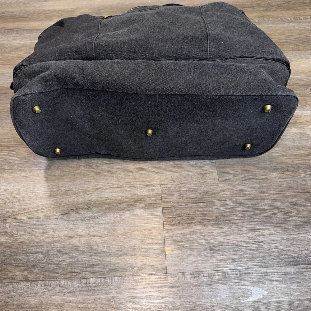 Viva Terry Weekender Duffel Bag Dark Gray Canvas Body Faux Leather Shoe Compart.